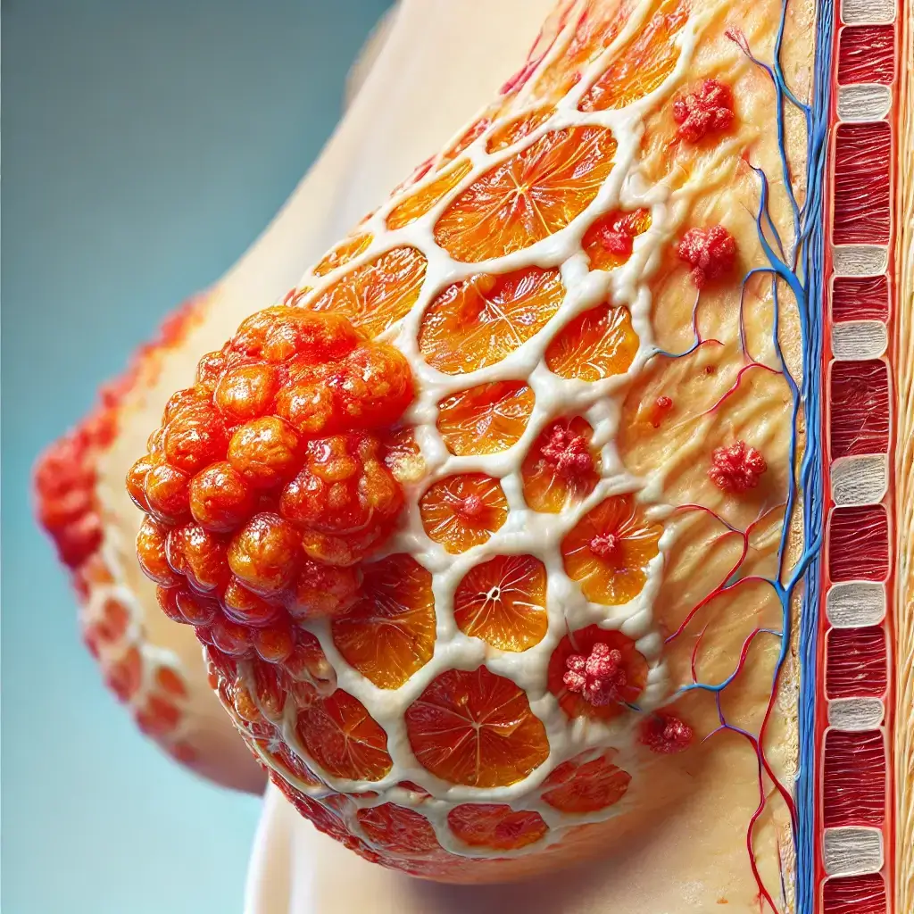 Medical illustration of Inflammatory Breast Cancer (IBC).