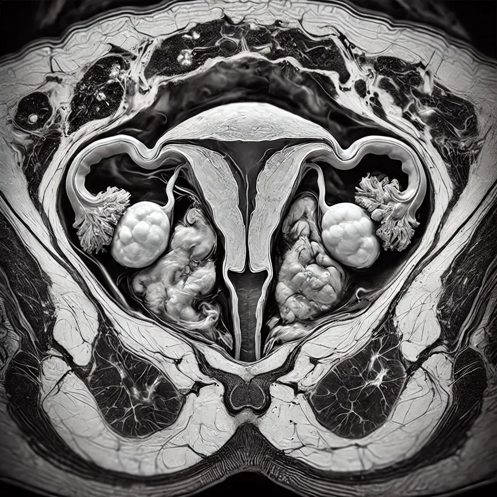 MRI scan of the pelvic region showing ovarian cancer