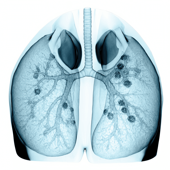 CT scan of the chest showing multiple bilateral nodular opacities suggestive of pulmonary Kaposi sarcoma